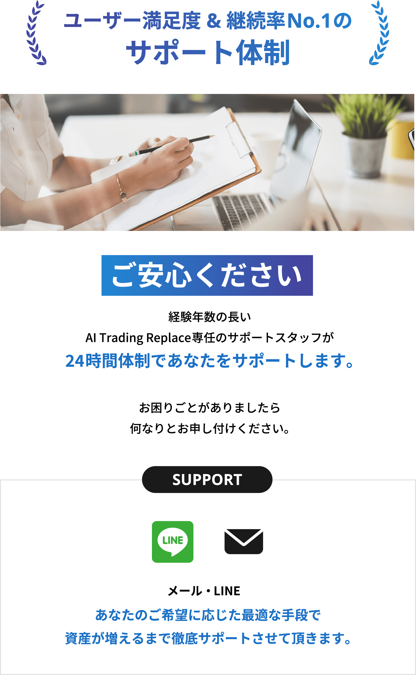 ユーザー満足度&継続率No.1のサポート体制